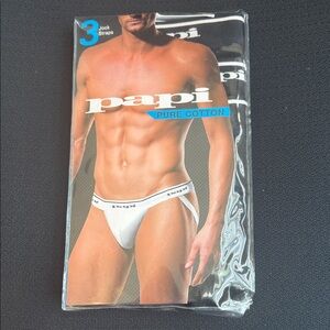 NWT Papi Men's  3 pack Black Cotton Jock Strap- XL